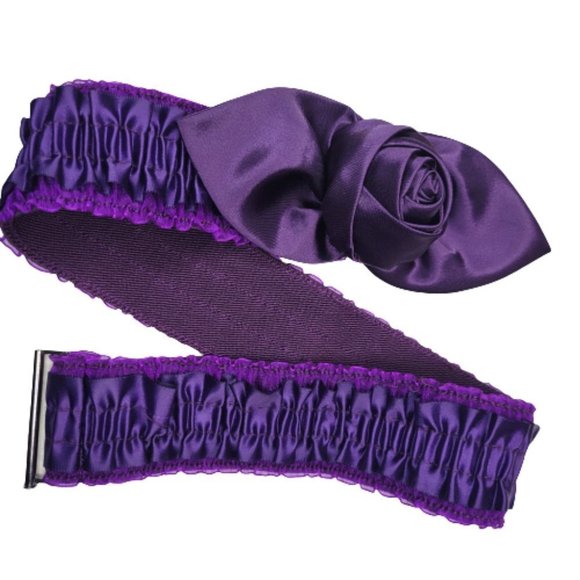Purple Fabric Rosette Stretchy Frilly Women's Belt - Picture 13 of 14